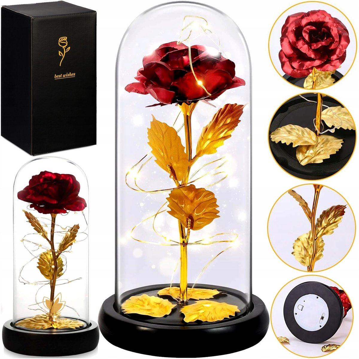 WIECZNA RÓŻA W SZKLE ŚWIECĄCA NA DZIEŃ KOBIET NAUCZYCIELA IMIENINY URODZINY