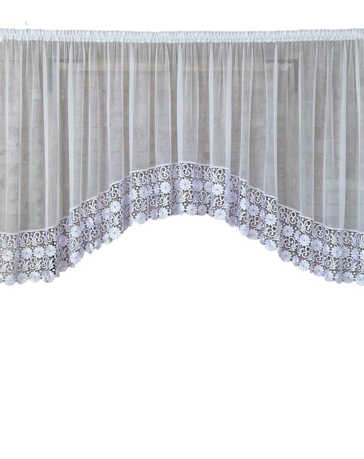 Firana gotowa 300x170 łuk,biały woal,gip.kwiat30cm