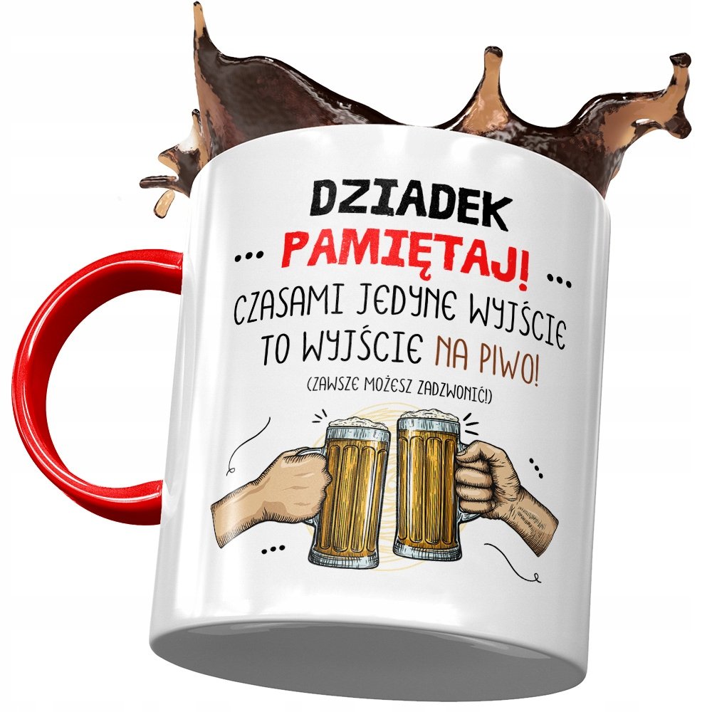 Kubek Czerwony dla Dziadka Dzień Dziadka Prezent z Nadrukiem ze Zdjęciem + Opakowanie na prezent (wzór 01)