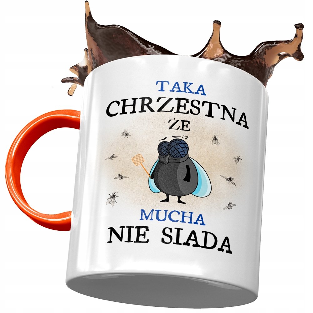 Kubek Pomarańczowy Dla Chrzestnej na Urodziny z Nadrukiem ze Zdjęciem + Opakowanie na prezent (wzór 01)