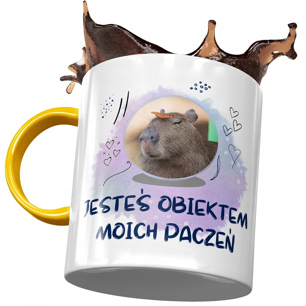 Kubek Żółty Kapibara na Urodziny Imieniny Prezent z Nadrukiem ze Zdjęciem + Opakowanie na prezent (wzór 01)