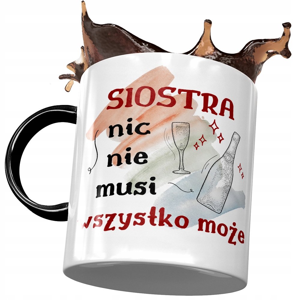 Kubek Czarny Dla Siostry na Urodziny na Prezent z Nadrukiem ze Zdjęciem + Opakowanie na prezent (wzór 01)