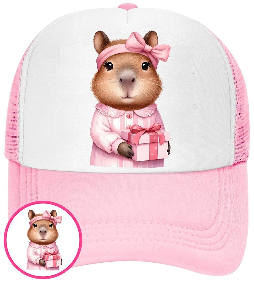 Czapka Z Daszkiem Kapibara Różowa Dla Dzieci Bejsbolówka Siatka Prezent