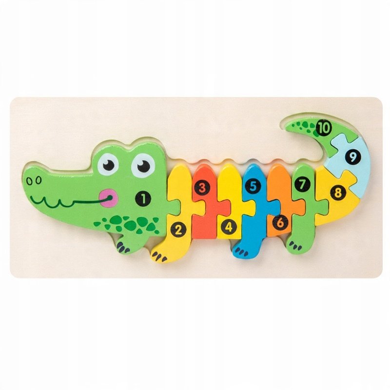 Puzzle Drewniane Układanka Dla Dzieci Krokodyl Zestaw Zabawka Prezent 3+