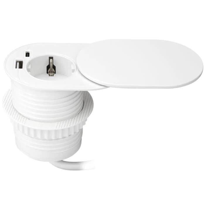 Białe Gniazdo Blatowe Schuko Z Pokrywą Ładowarką Usb I Przewodem Or-Gm-9042(Gs)/W Orno