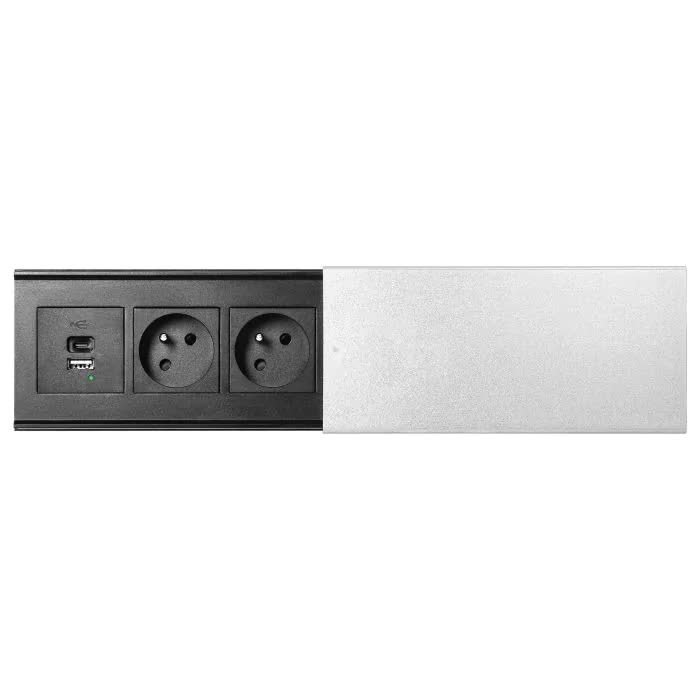 Gniazdo Meblowe Srebrne Płaskie Z Przesuwaną Pokrywą Do Blatu Z Usb C I A Or-Gm-9043/G Orno