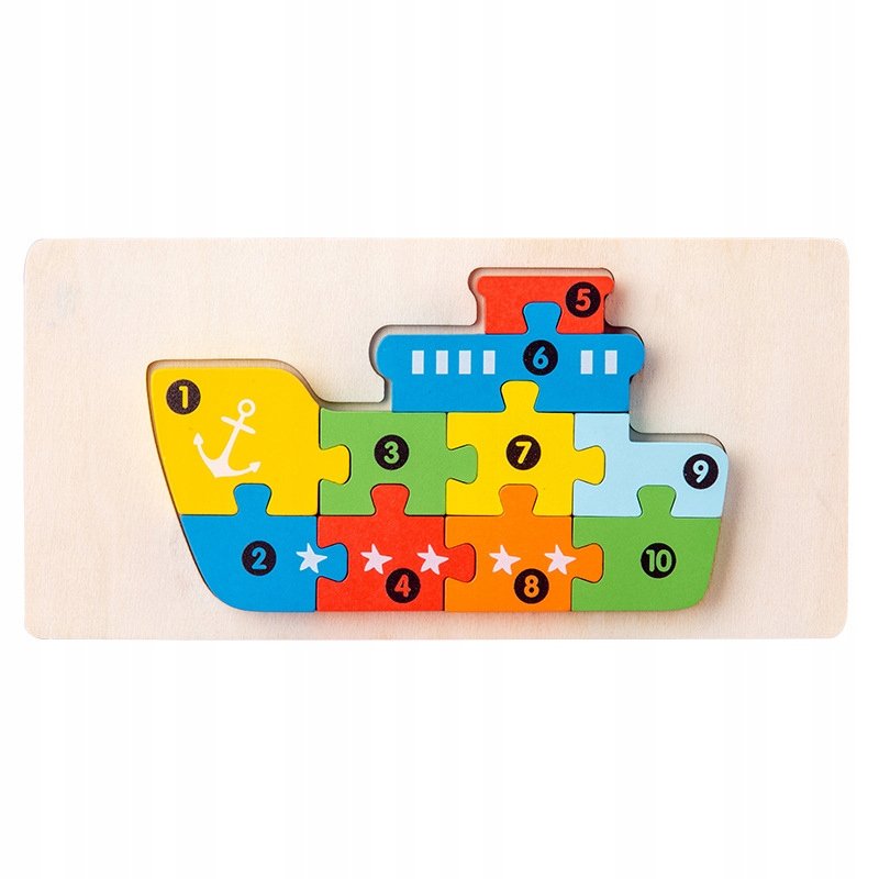 Puzzle Drewniane Układanka Dla Dzieci Statek Zestaw Zabawka Prezent 3+