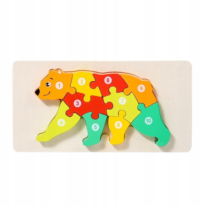 Puzzle Drewniane Układanka Dla Dzieci Niedźwiedź Zestaw Zabawka Prezent 3+