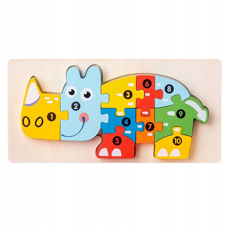 Puzzle Drewniane Układanka Dla Dzieci Nosorożec Zestaw Zabawka Prezent 3+