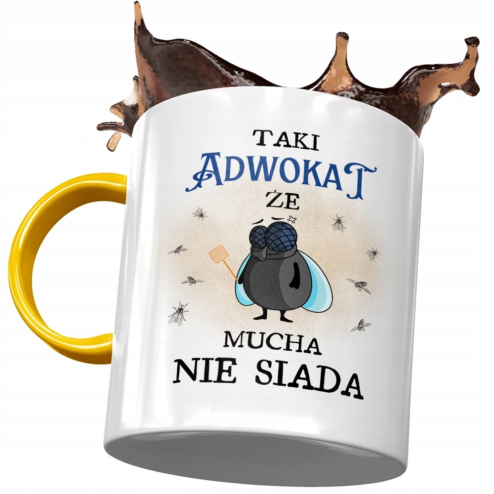 Kubek Żółty Dla Adwokata Taki Że Mucha Nie Siada z Nadrukiem ze Zdjęciem + Opakowanie na prezent (wzór 01)