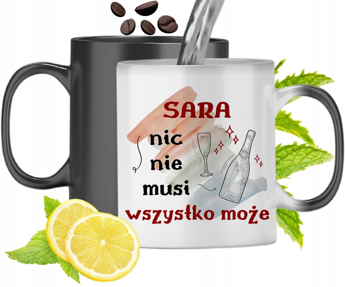 KUBEK MAGICZNY DLA SARY CZARNY ZMIENIAJĄCY KOLOR z Nadrukiem ze Zdjęciem + Opakowanie na prezent (wzór 01)