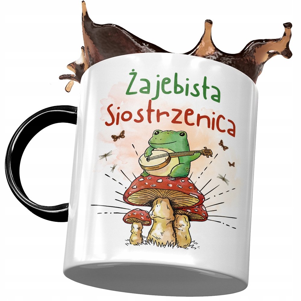 Kubek Czarny Dla Siostrzenicy na Urodziny Prezent z Nadrukiem ze Zdjęciem + Opakowanie na prezent (wzór 01)