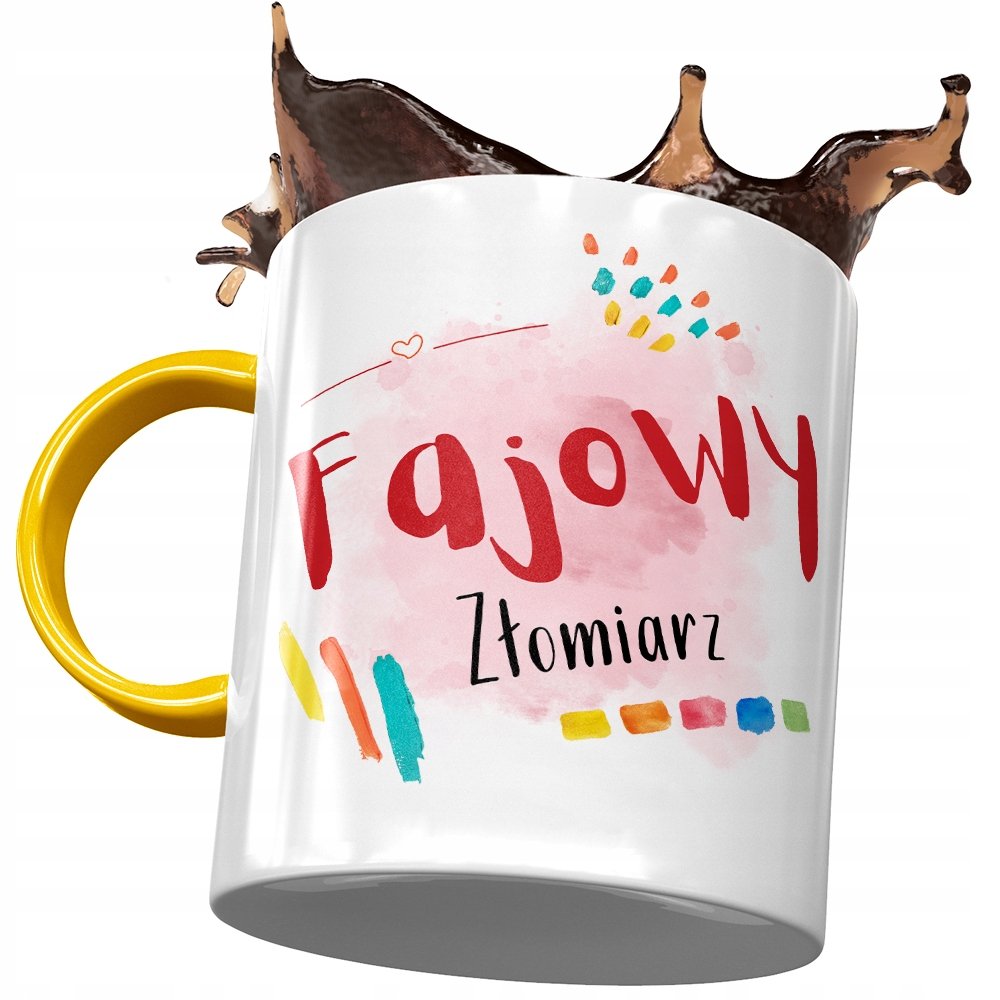 Kubek Żółty Dla Złomiarza Fajowy Złomiarz Prezent z Nadrukiem ze Zdjęciem + Opakowanie na prezent (wzór 01)