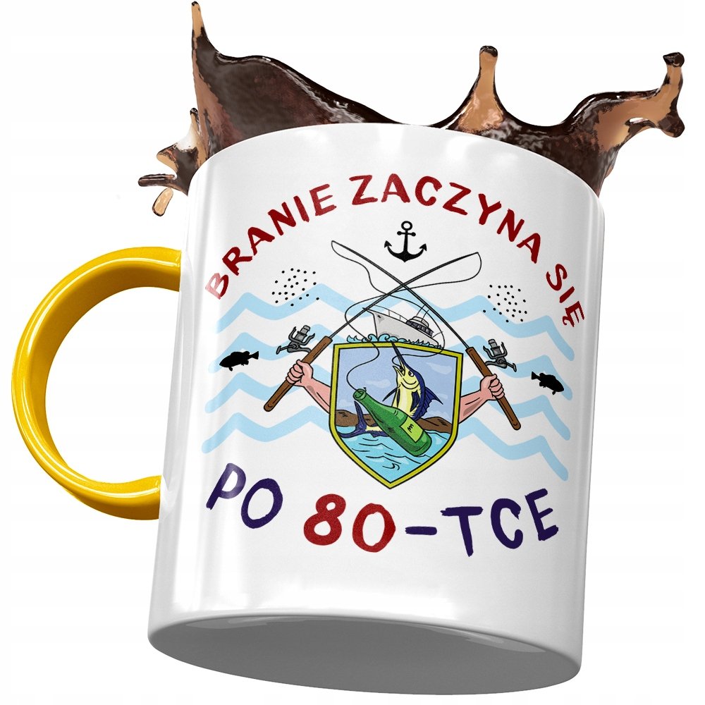 Kubek Żółty na Urodziny 80 80te 80-te na Prezent z Nadrukiem ze Zdjęciem + Opakowanie na prezent (wzór 01)