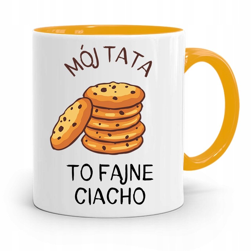 KUBEK ŻÓŁTY DZIEŃ OJCA DLA TATY FAJNE CIACHO z Nadrukiem ze Zdjęciem + Opakowanie na prezent (wzór 01)