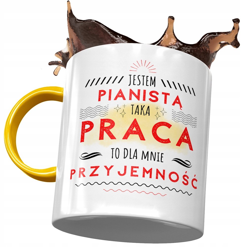 Kubek Żółty Dla Pianisty To Dla Mnie Przyjemność z Nadrukiem ze Zdjęciem + Opakowanie na prezent (wzór 01)