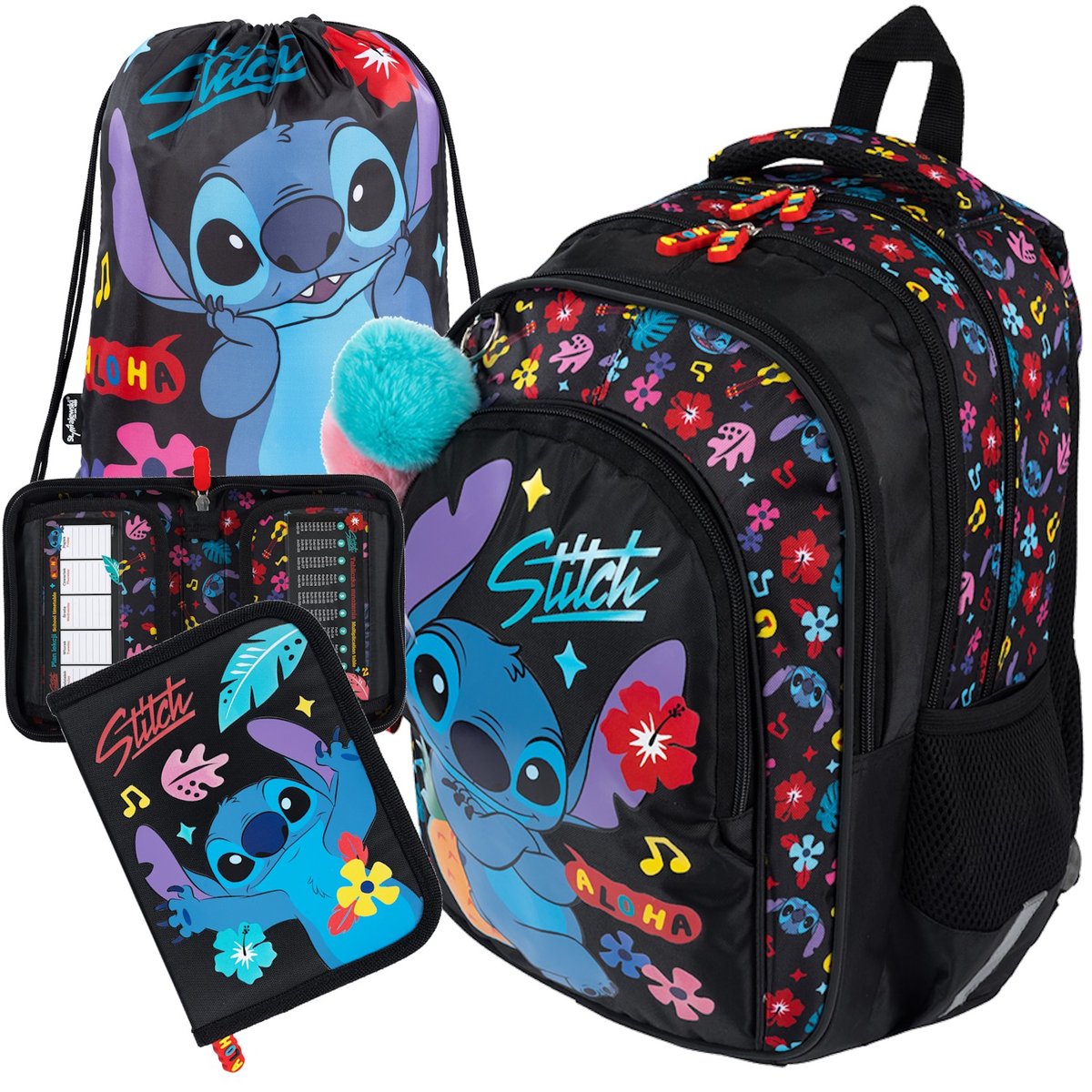 ZESTAW szkolny Plecak Tornister Disney Lilo i Stitch Aloha Czarny