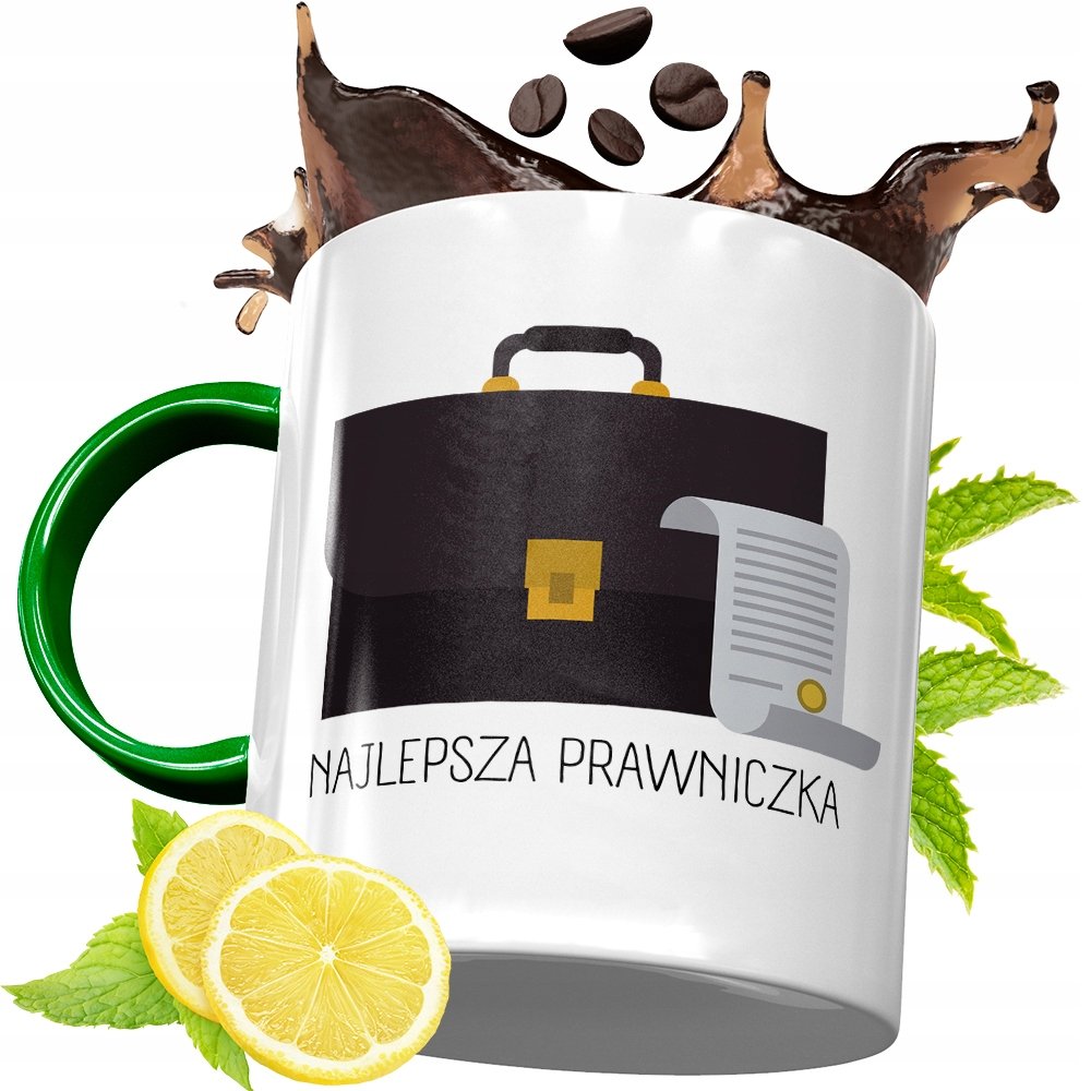 KUBEK ZIELONY DLA PRAWNIKA PRAWNICZKI NA PREZENT z Nadrukiem ze Zdjęciem + Opakowanie na prezent (wzór 01)