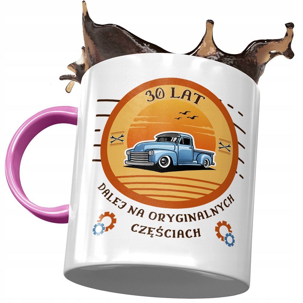 Kubek Różowy na Urodziny 30 30ste 30-ste Prezent z Nadrukiem ze Zdjęciem + Opakowanie na prezent (wzór 01)