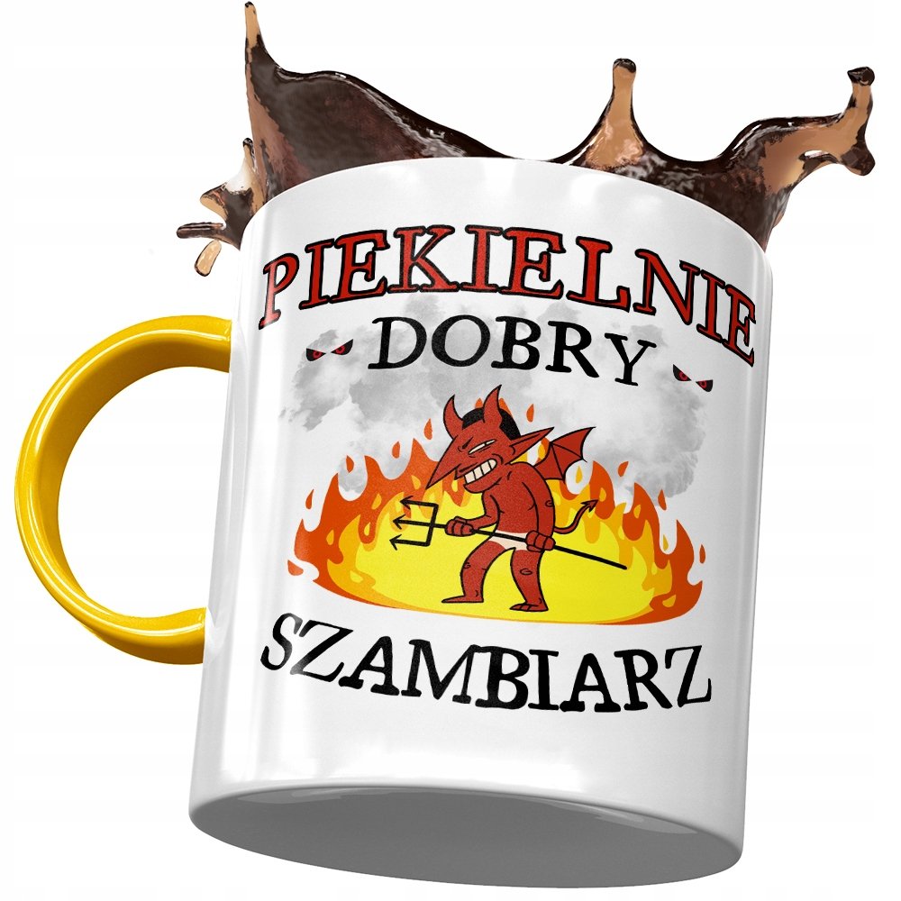 Kubek Żółty Dla Szambiarza Piekielnie Dobry z Nadrukiem ze Zdjęciem + Opakowanie na prezent (wzór 01)