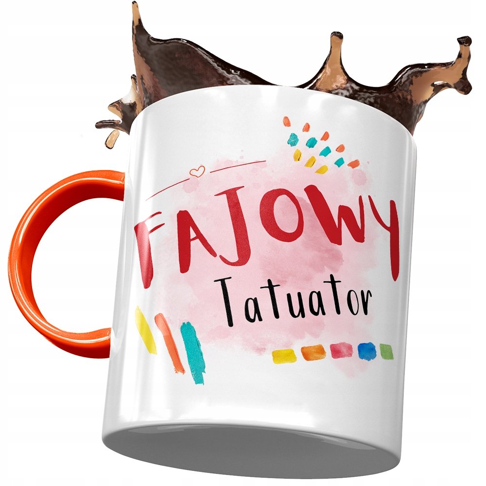 Kubek Pomarańczowy dla Tatuatora Fajowy Tatuator z Nadrukiem ze Zdjęciem + Opakowanie na prezent (wzór 01)