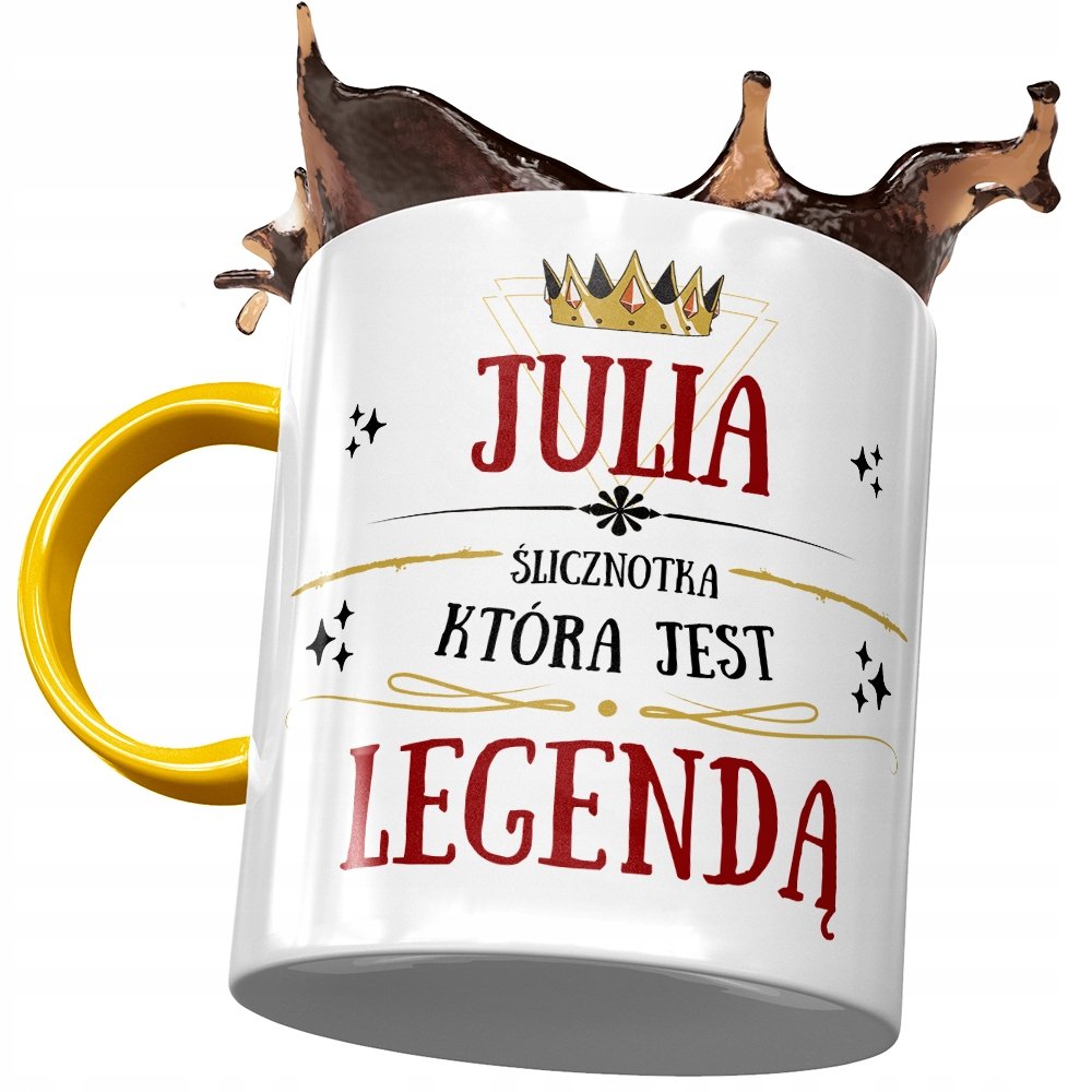 Kubek Żółty dla Julii Julki Koleżanki Przyjaciółki z Nadrukiem ze Zdjęciem + Opakowanie na prezent (wzór 01)