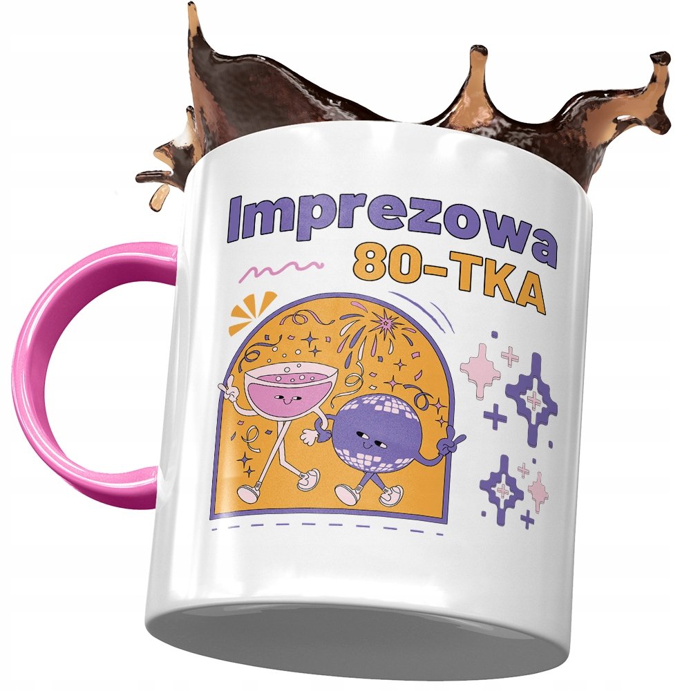 Kubek Różowy na Urodziny 80 80te 80-te Prezent z Nadrukiem ze Zdjęciem + Opakowanie na prezent (wzór 01)