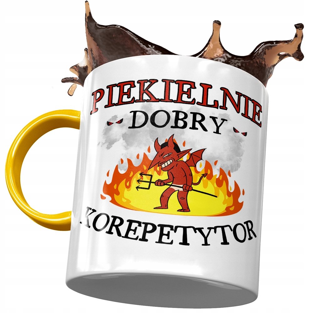 Kubek Żółty Dla Korepetytora Piekielnie Dobry z Nadrukiem ze Zdjęciem + Opakowanie na prezent (wzór 01)