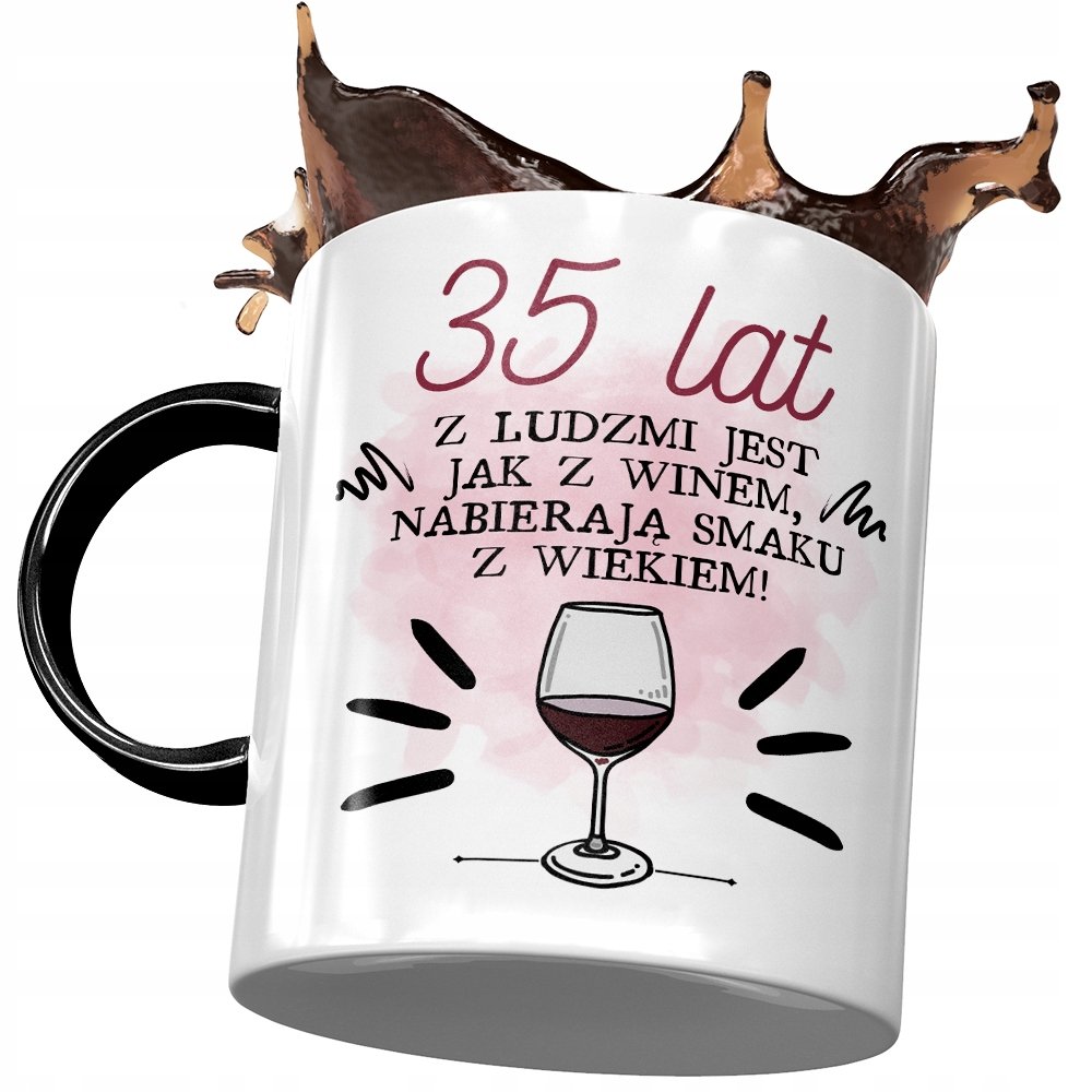 Kubek Czarny na Urodziny 35 35te 35-te Prezent z Nadrukiem ze Zdjęciem + Opakowanie na prezent (wzór 01)