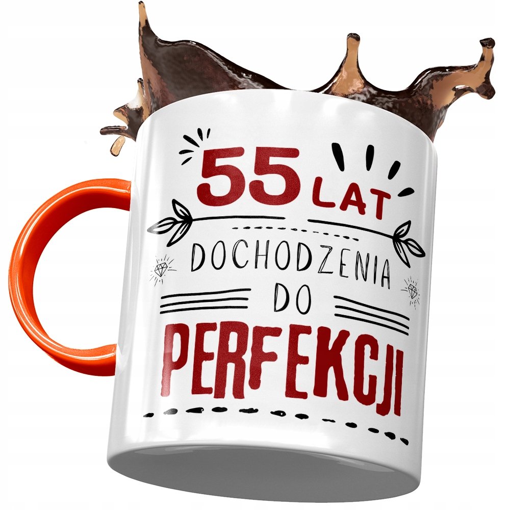 Kubek Pomarańczowy na Urodziny 55 55te 55-te z Nadrukiem ze Zdjęciem + Opakowanie na prezent (wzór 01)