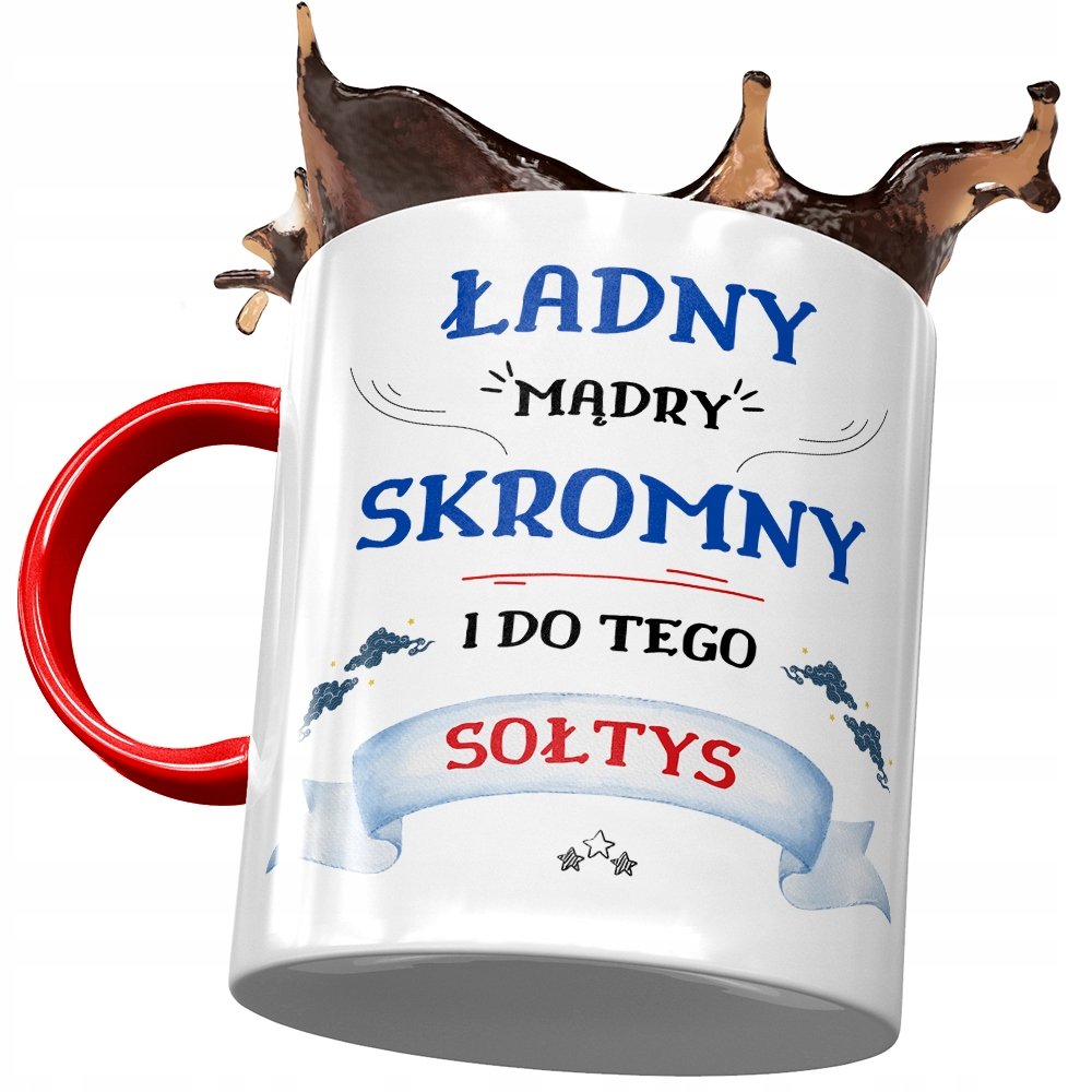 Kubek Czerwony Dla Sołtysa Ładny Mądry Skromny z Nadrukiem ze Zdjęciem + Opakowanie na prezent (wzór 01)