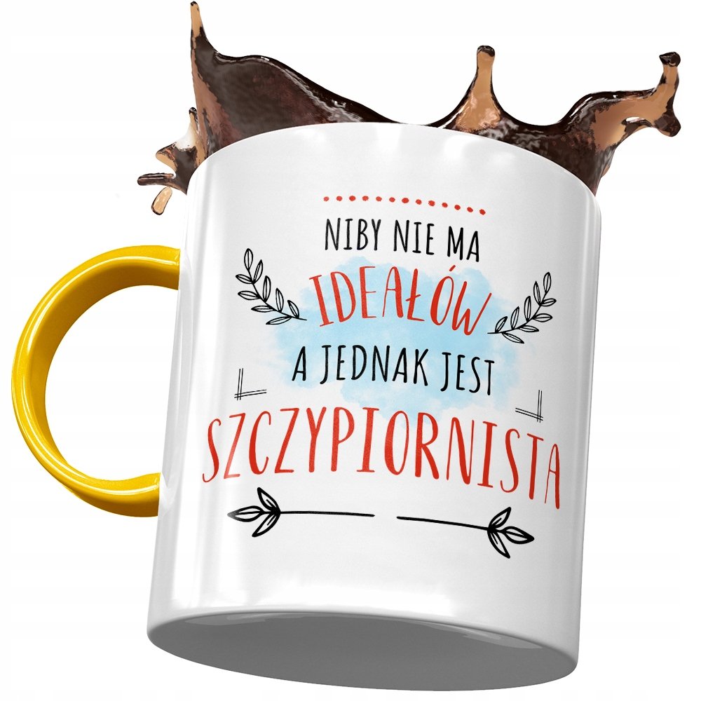 Kubek Żółty Dla Szczypiornisty Niby Nie Ma Ideałów z Nadrukiem ze Zdjęciem + Opakowanie na prezent (wzór 01)