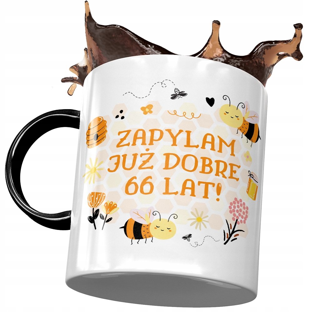 Kubek Czarny na Urodziny 66 66te 66-te Prezent z Nadrukiem ze Zdjęciem + Opakowanie na prezent (wzór 01)