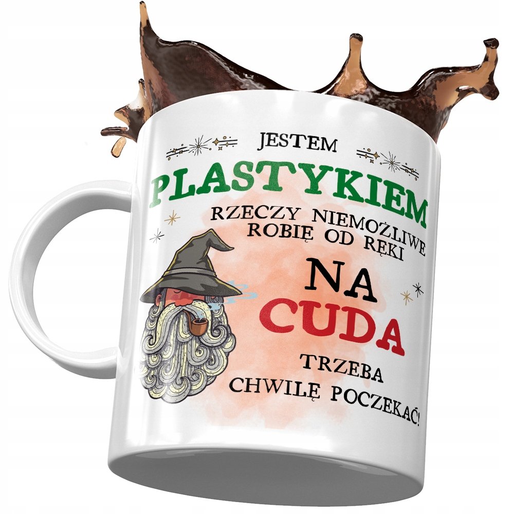 Kubek Dla Plastyka na Cuda Trzeba Poczekać Prezent z Nadrukiem ze Zdjęciem + Opakowanie na prezent (wzór 01)