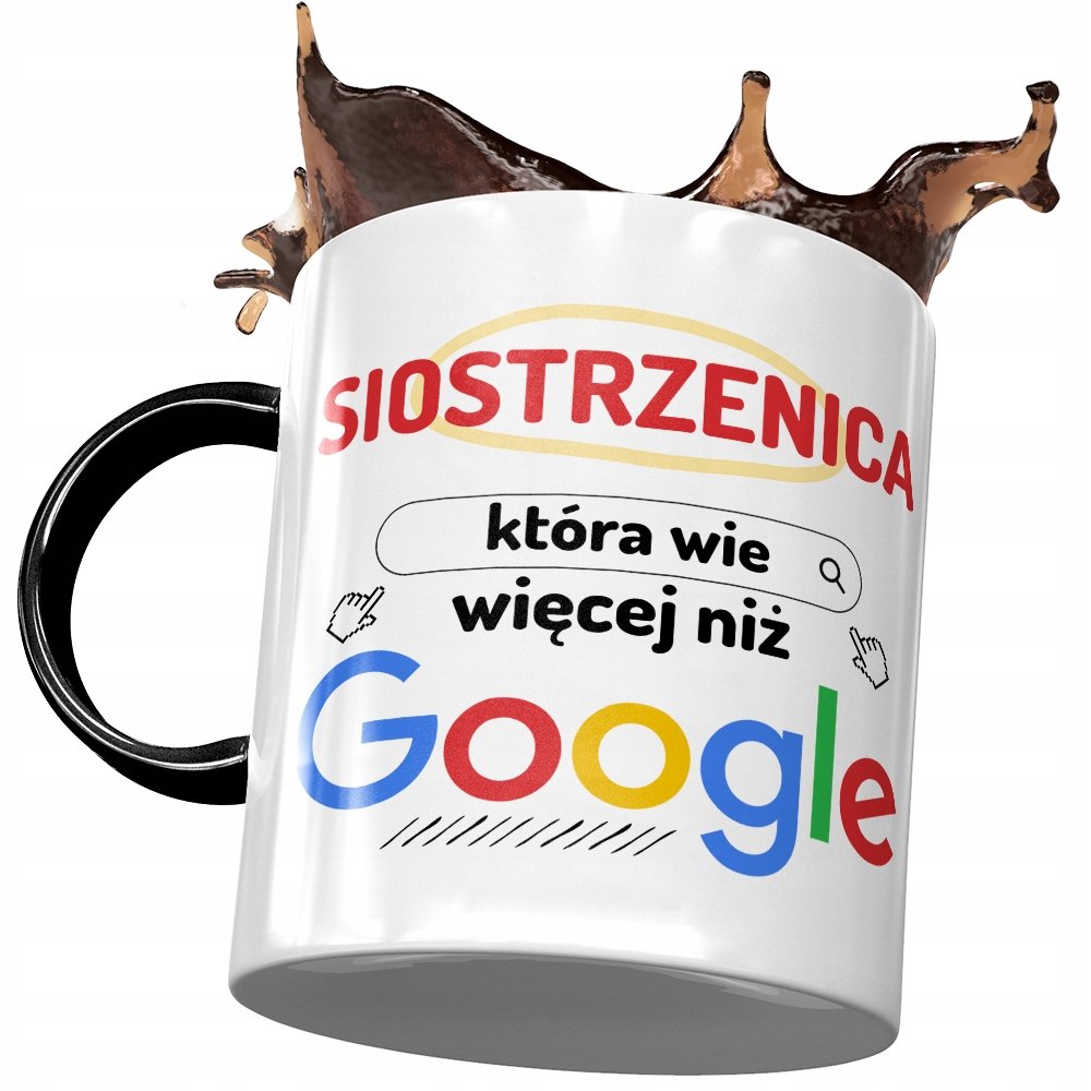 Kubek Czarny Dla Siostrzenicy na Urodziny Prezent z Nadrukiem ze Zdjęciem + Opakowanie na prezent (wzór 01)