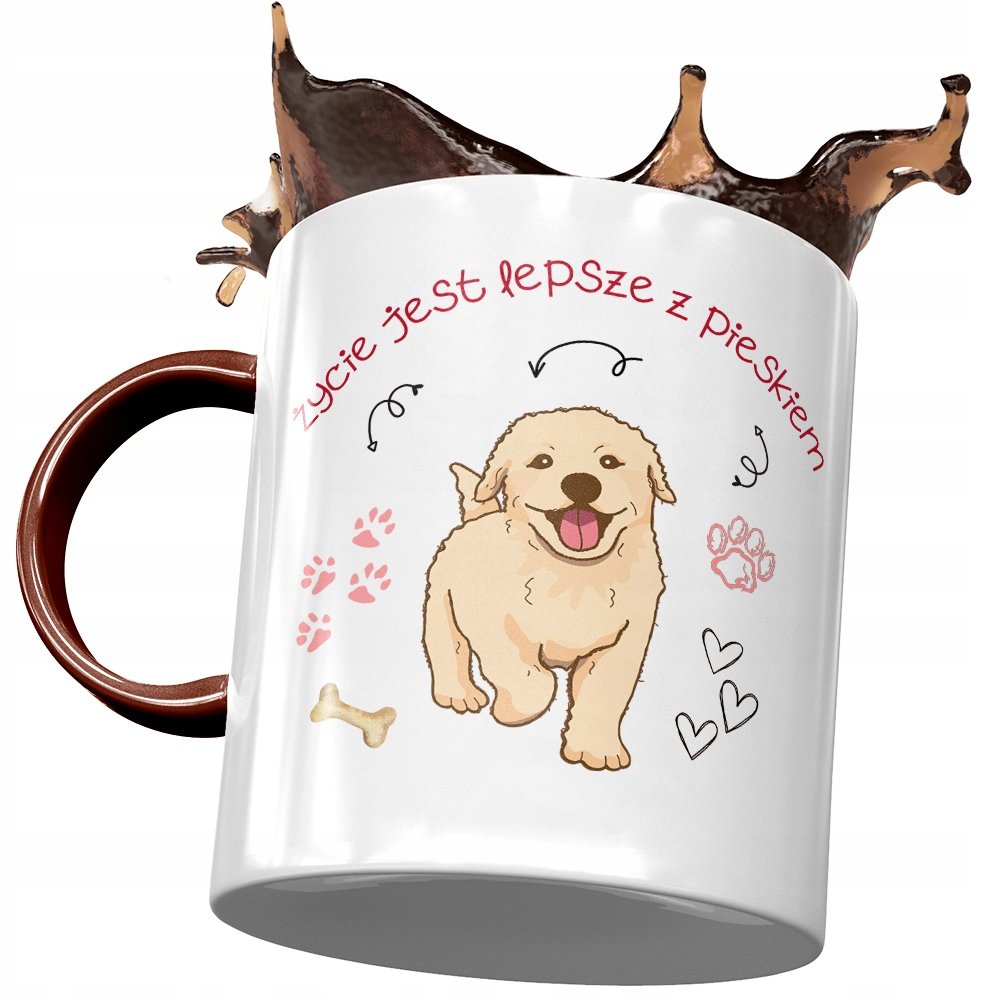 Kubek Bordowy z Pieskiem Psem Słodki na Prezent z Nadrukiem ze Zdjęciem + Opakowanie na prezent (wzór 01)