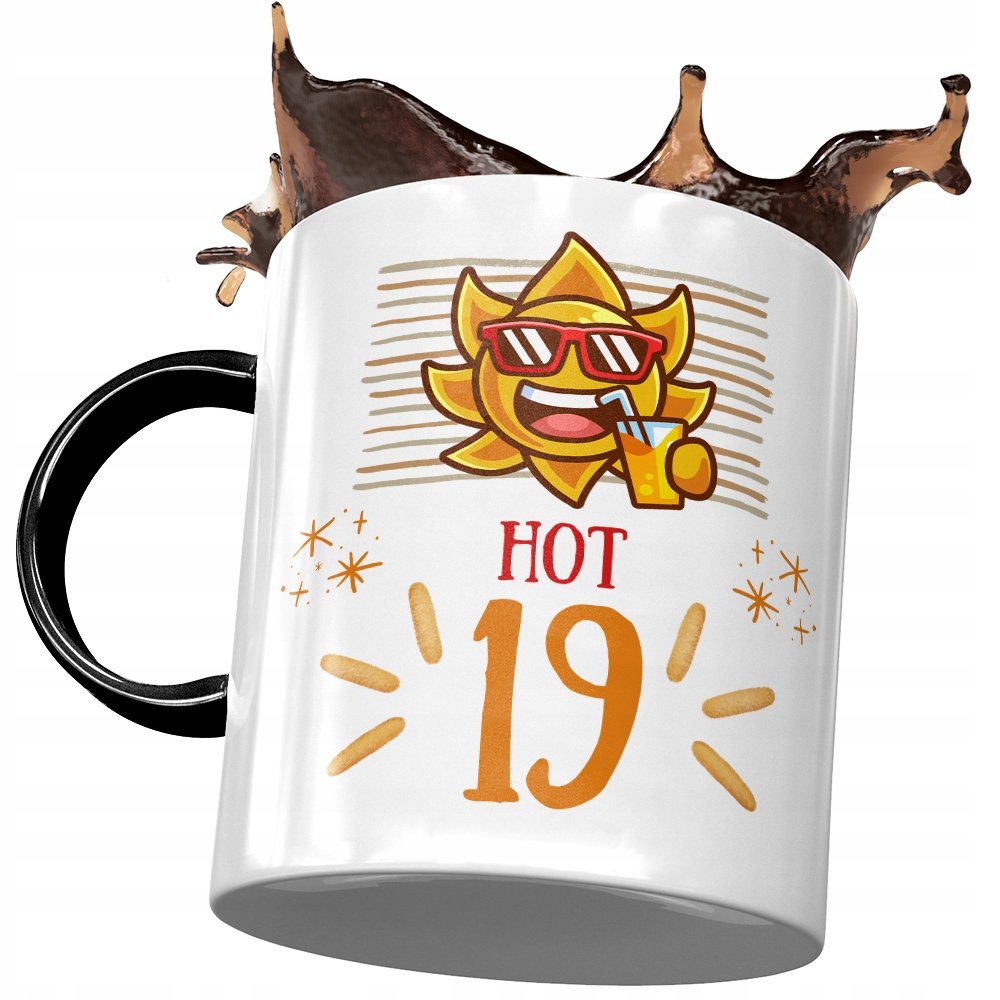 Kubek Czarny na Urodziny 19 19ste 19-ste Prezent z Nadrukiem ze Zdjęciem + Opakowanie na prezent (wzór 01)