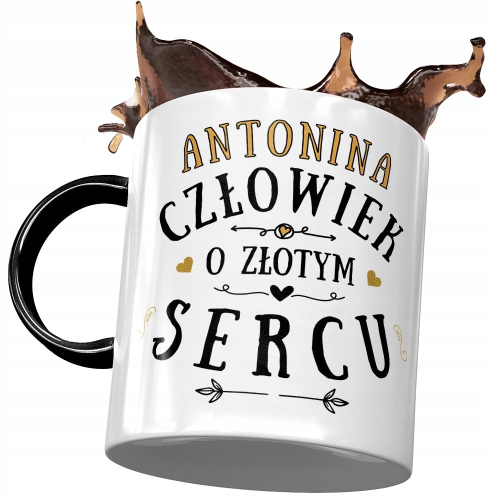 Kubek Czarny Dla Antoniny Dziewczyny na Prezent z Nadrukiem ze Zdjęciem + Opakowanie na prezent (wzór 01)