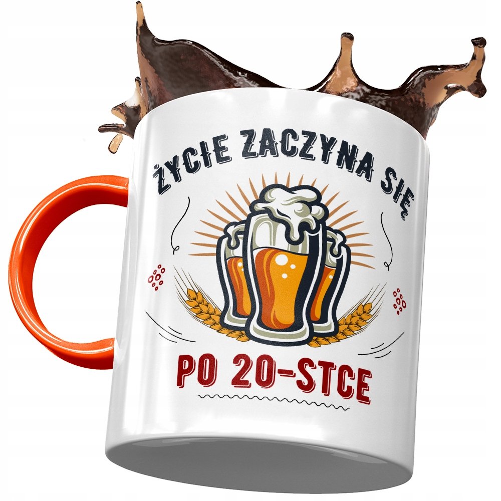 Kubek Pomarańczowy na Urodziny 20 20ste 20-ste z Nadrukiem ze Zdjęciem + Opakowanie na prezent (wzór 01)