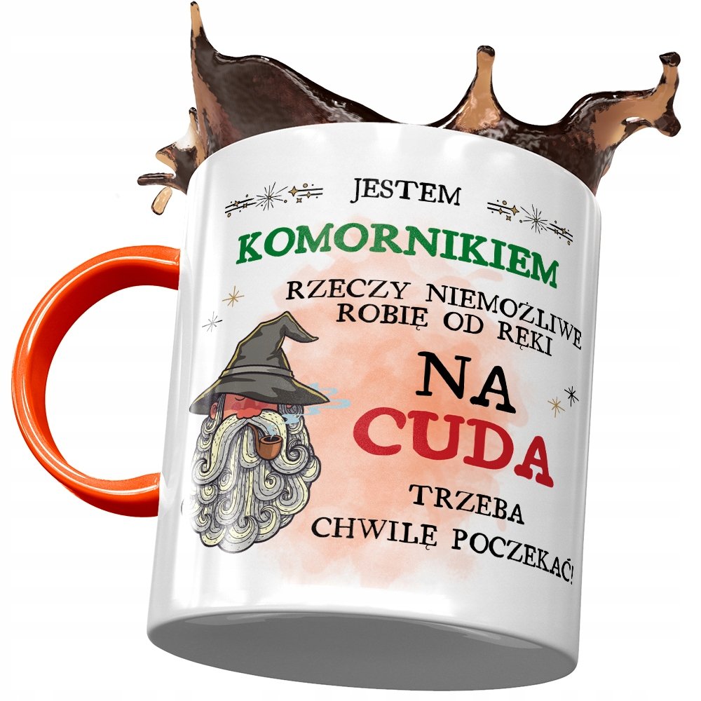 Kubek Pomarańczowy dla Komornika Prezent z Nadrukiem ze Zdjęciem + Opakowanie na prezent (wzór 01)