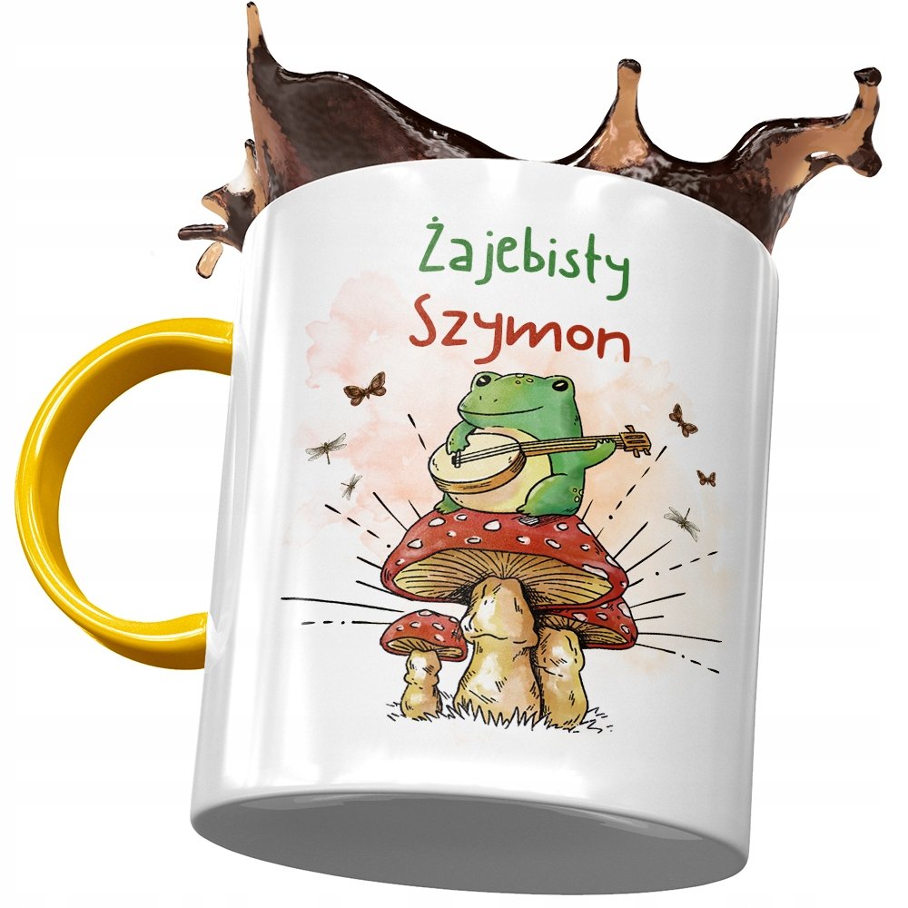 Kubek Żółty Dla Szymona Szymka Kolegi na Prezent z Nadrukiem ze Zdjęciem + Opakowanie na prezent (wzór 01)