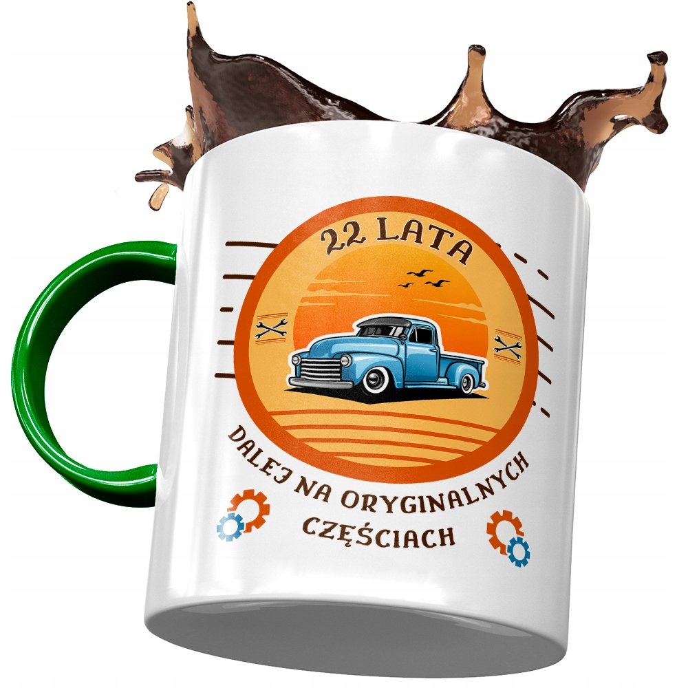 Kubek Zielony na Urodziny 22 22gie 22-gie Prezent z Nadrukiem ze Zdjęciem + Opakowanie na prezent (wzór 01)