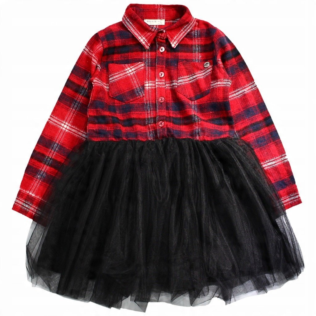 SUKIENKA Tiulowa SPÓDNICZKA Czarna KOSZULOWA Góra CZERWONA W Kratkę 134