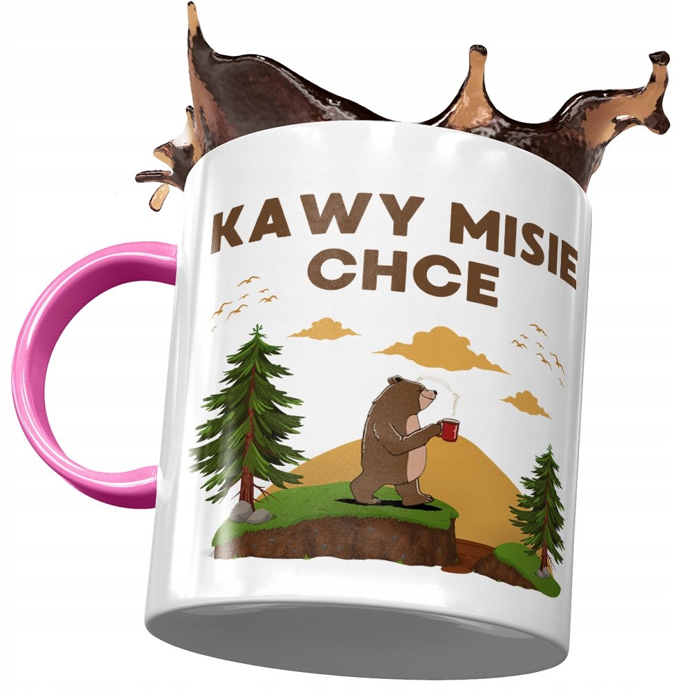 Kubek Różowy Śmieszny Zabawny Kawy Misie Chce z Nadrukiem ze Zdjęciem + Opakowanie na prezent (wzór 01)
