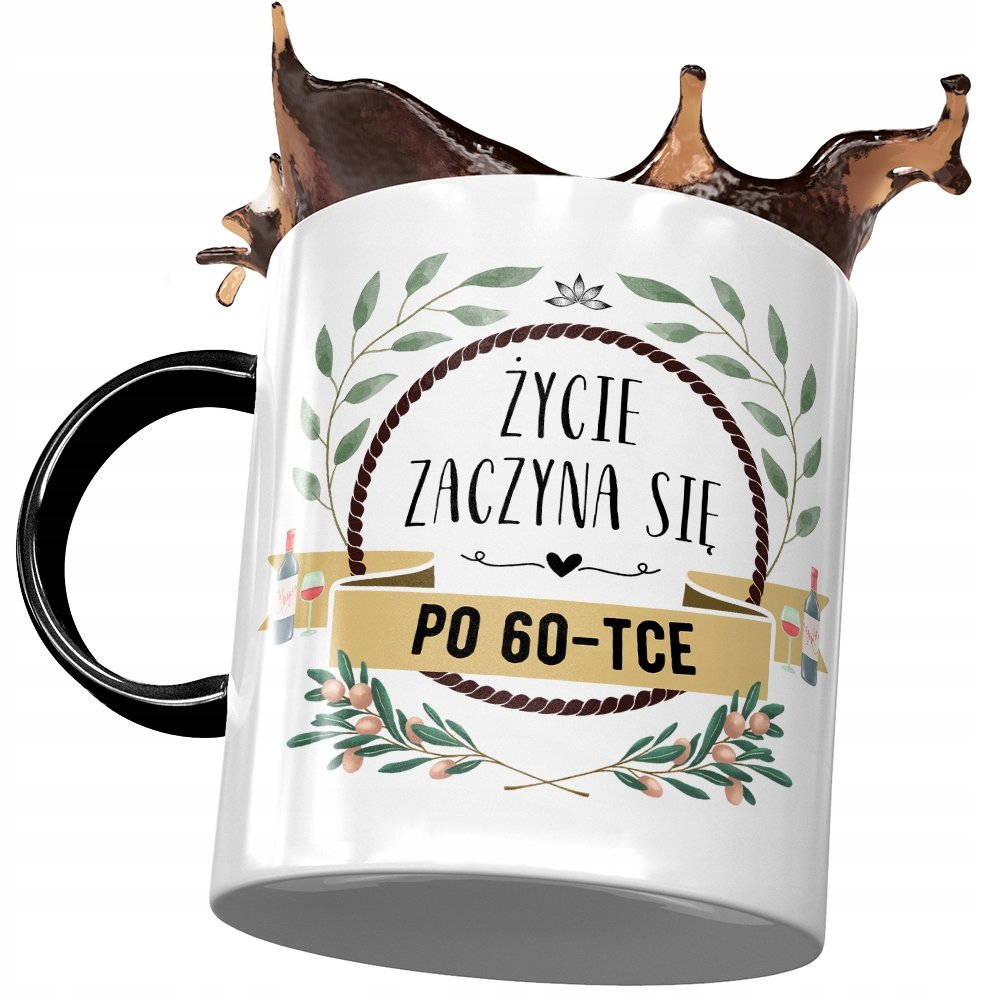 Kubek Czarny na Urodziny 60 60te 60-te Prezent z Nadrukiem ze Zdjęciem + Opakowanie na prezent (wzór 01)