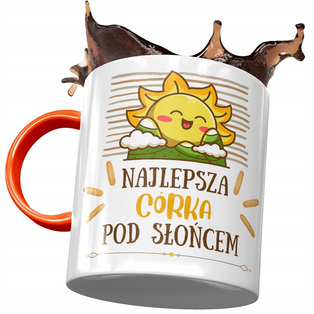Kubek Pomarańczowy Dla Córki Dzień Dziecka Prezent z Nadrukiem ze Zdjęciem + Opakowanie na prezent (wzór 01)