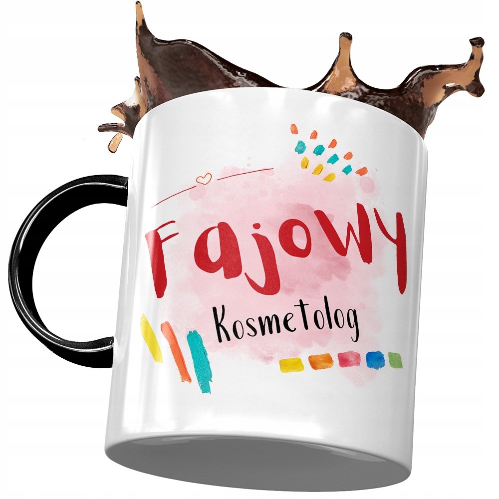 Kubek Czarny Dla Kosmetologa Fajowy Kosmetolog z Nadrukiem ze Zdjęciem + Opakowanie na prezent (wzór 01)