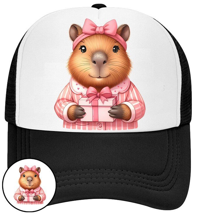 Czapka Z Daszkiem Kapibara Czarna Dla Dzieci Bejsbolówka Siatka Prezent