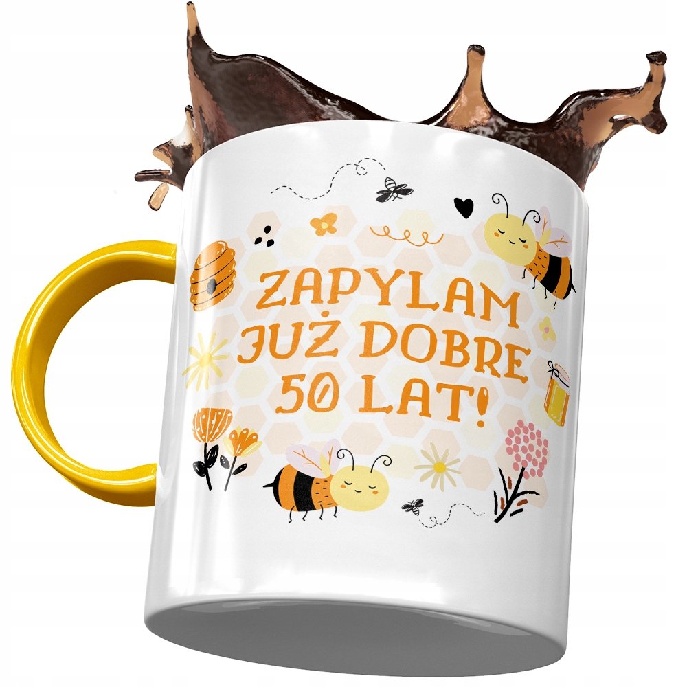 Kubek Żółty na Urodziny 50 50te 50-te na Prezent z Nadrukiem ze Zdjęciem + Opakowanie na prezent (wzór 01)
