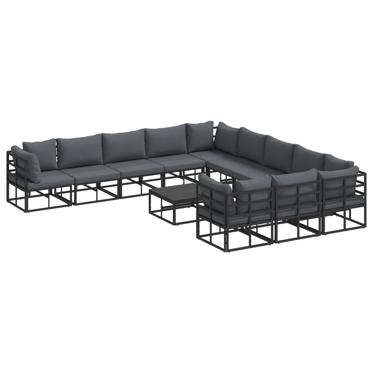 vidaXL Zestaw Sof na Ogród 12 pcs Czarny 70 x 70 x 32 cm Aluminium